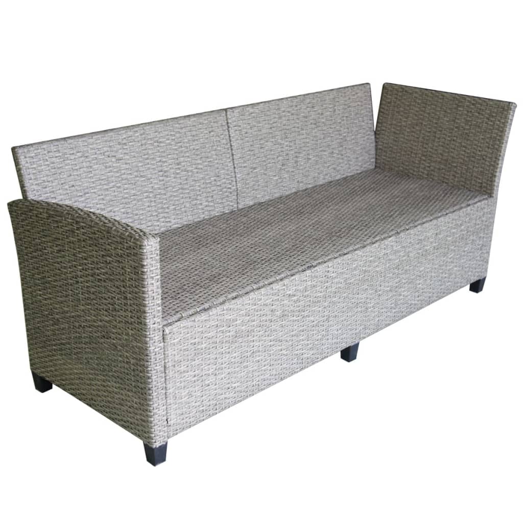 vidaXL 3 pcs conjunto lounge de jardim c/ almofadões vime PE cinzento