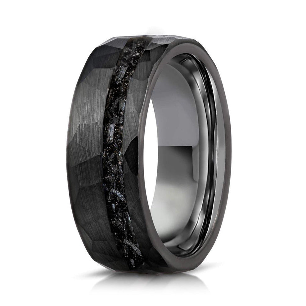Anel em Aço de Tungsténio com Meteorito