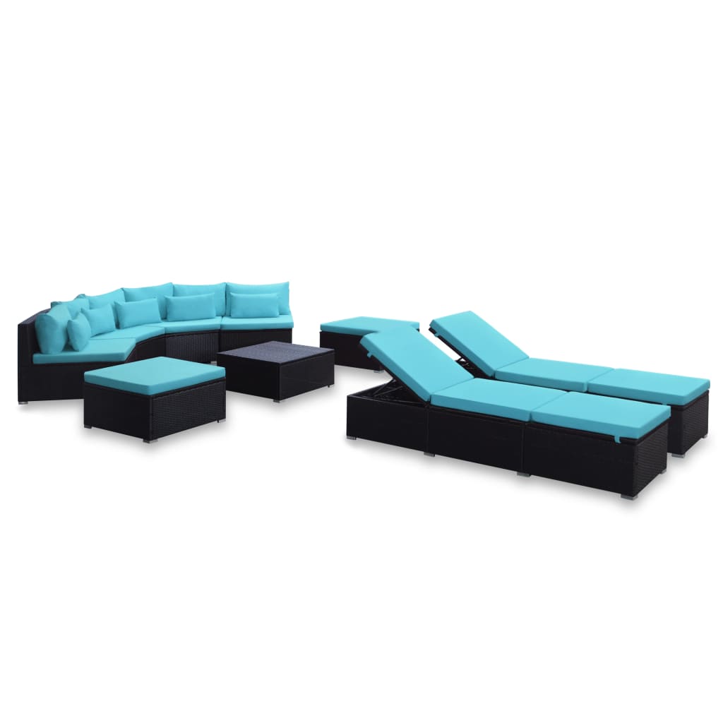 vidaXL Conjunto lounge de jardim c/ almofadões 9 pcs vime PE azul