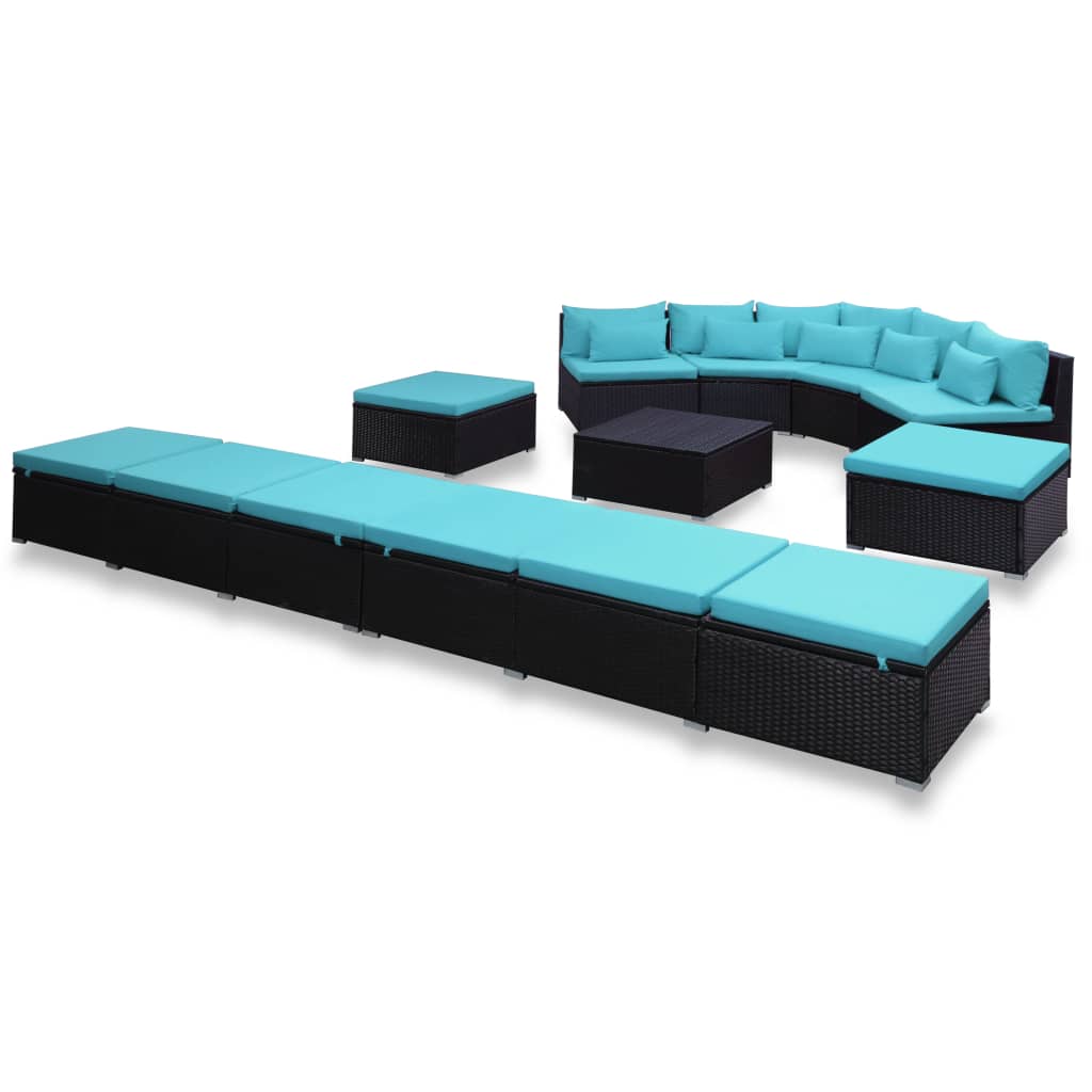 vidaXL Conjunto lounge de jardim c/ almofadões 9 pcs vime PE azul