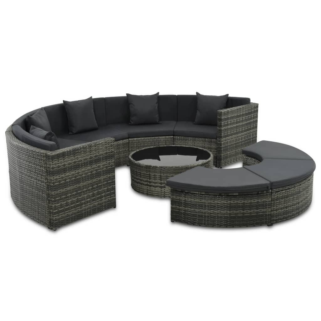 vidaXL 7-piece garden lounge set with gray PE wicker cushions