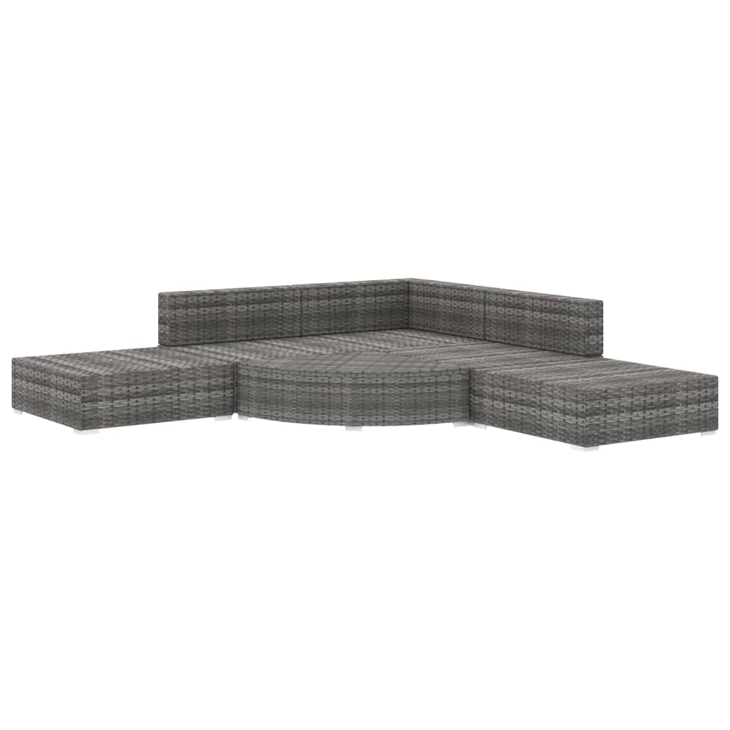 Conjunto de jardín vidaXL de 6 piezas con cojines, mimbre PE gris