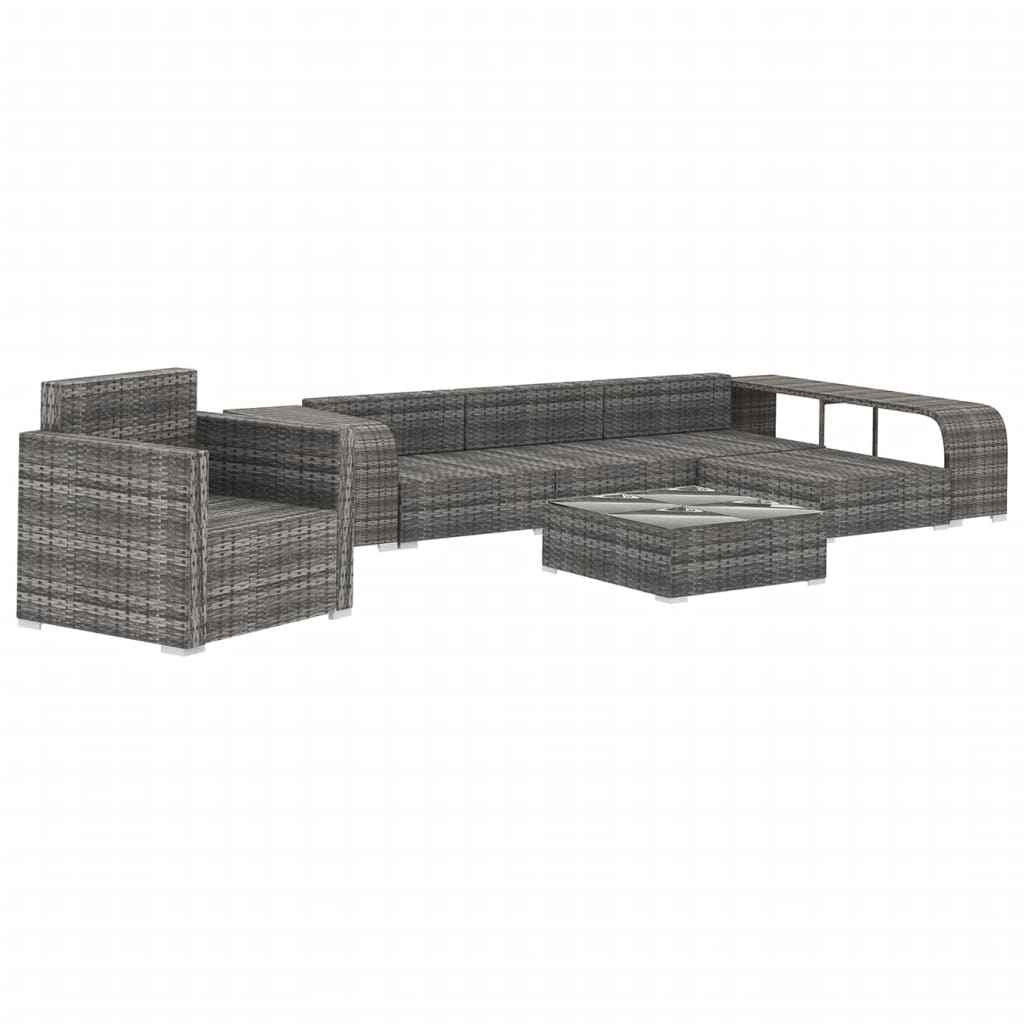 vidaXL 8 pcs conjunto lounge de jardim c/ almofadões vime PE cinzento