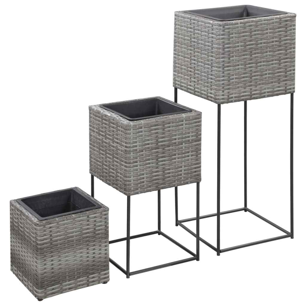 vidaXL Vasos para jardim elevados 3 pcs vime PE cinzento