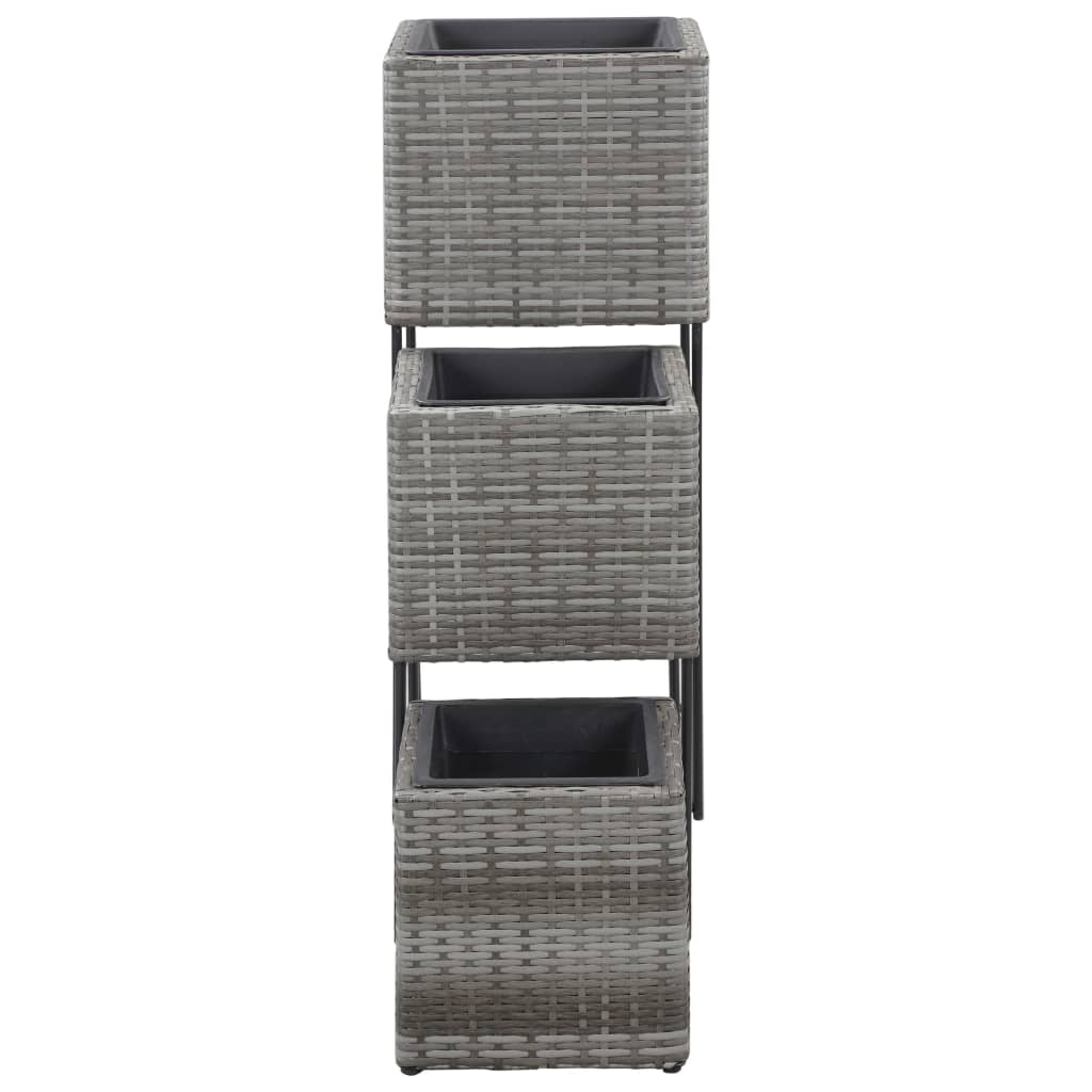 vidaXL Vasos para jardim elevados 3 pcs vime PE cinzento