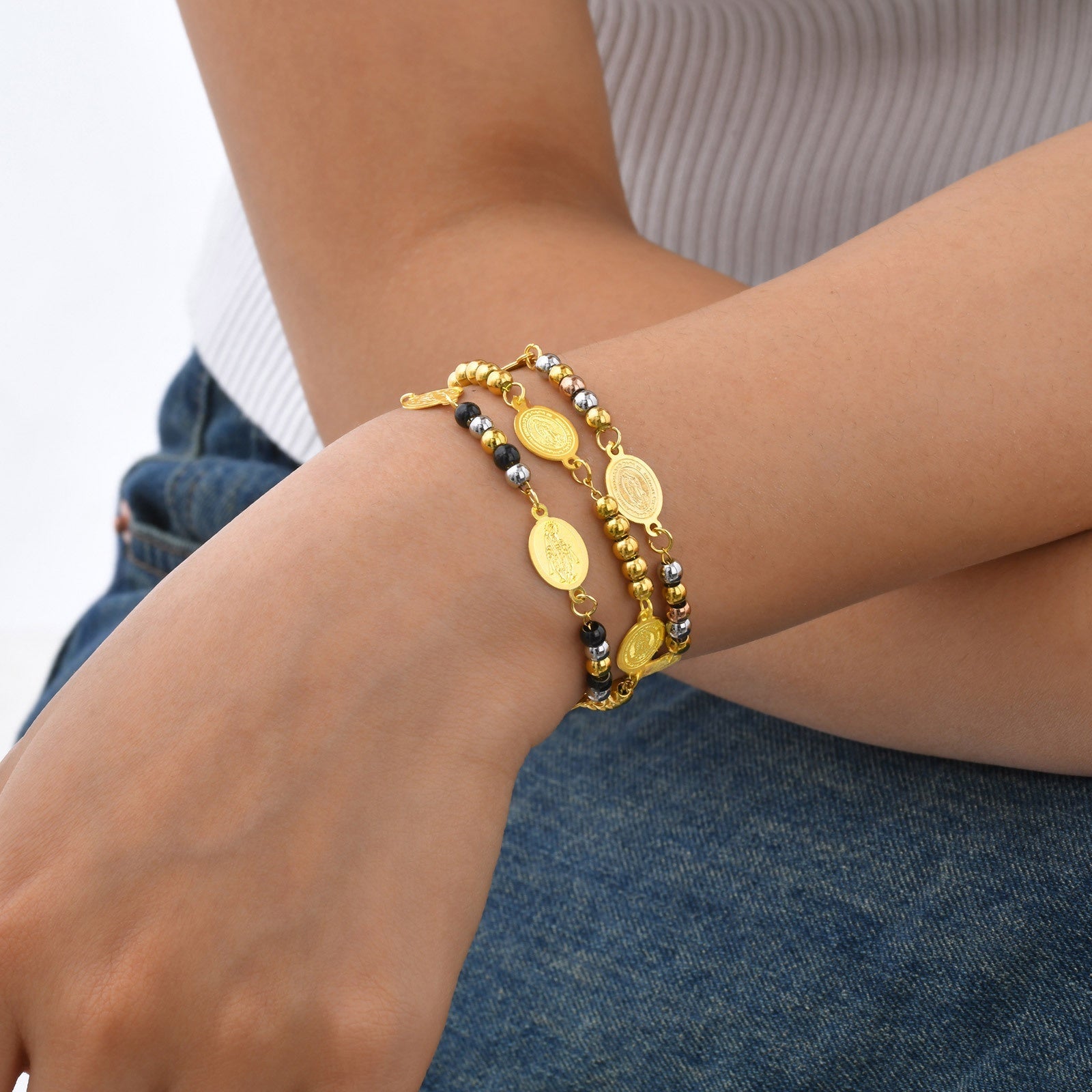 Pulseira Virgem Maria em Aço Inoxidável