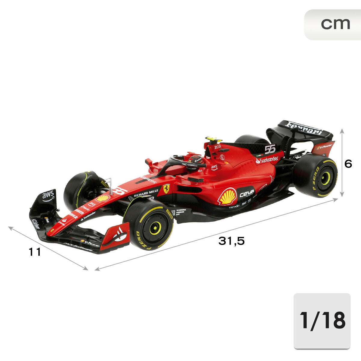 Carro Bburago Ferrari F1 Racing SF23 #55 C 1:18