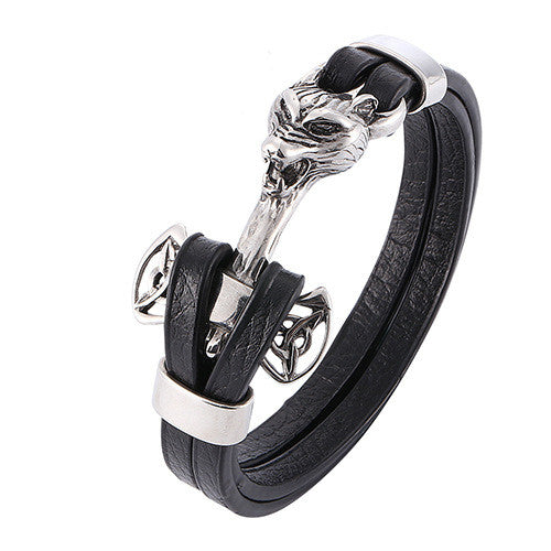 Pulseira Âncora de Couro e Aço Inoxidável