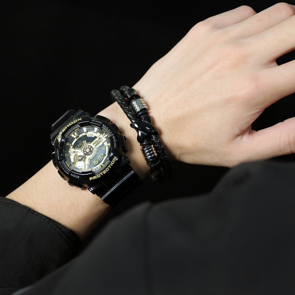 Pulseira de Couro e Aço Inoxidável