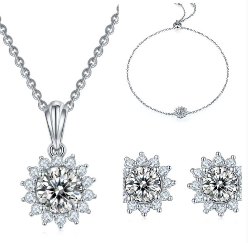 925 Silver Necklace Earring Bracelet Three Piece Set
