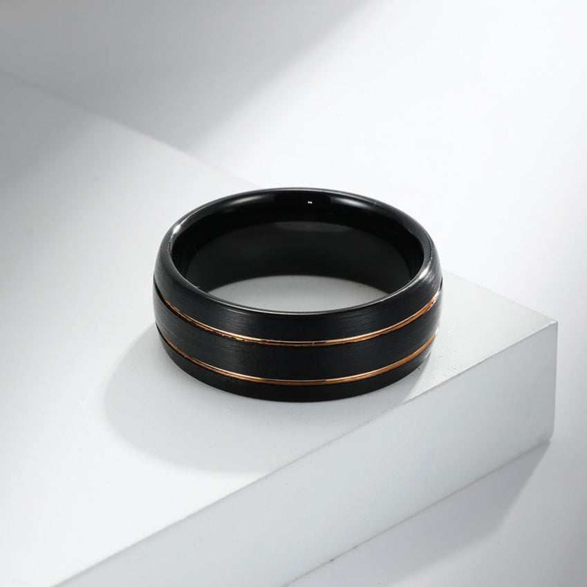 Striped Ring in Brushed Tungsten Steel