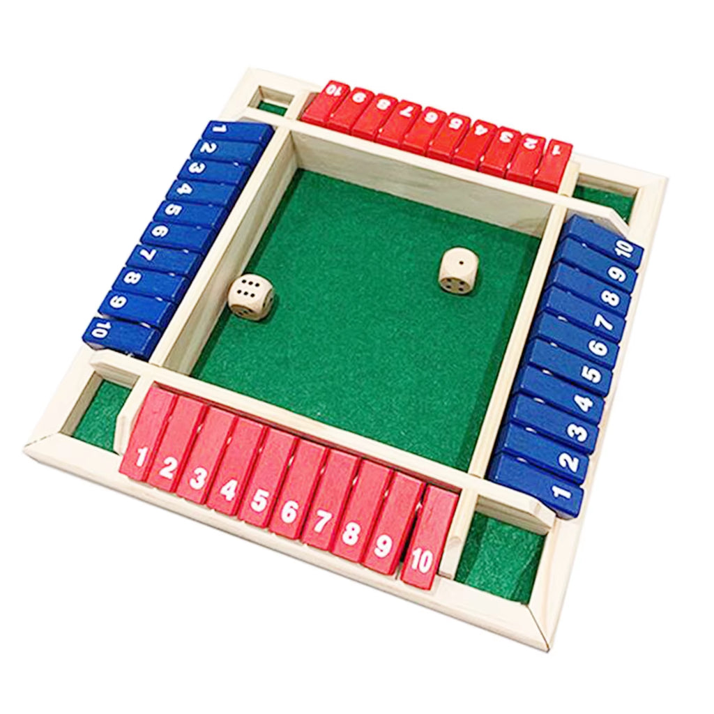 4 Sided 10 Number Shut the Box Dice Tabletop Board Game Wooden Flaps Toy Home Enetertainment Party Pub Bar KTV 2 to 4 Players