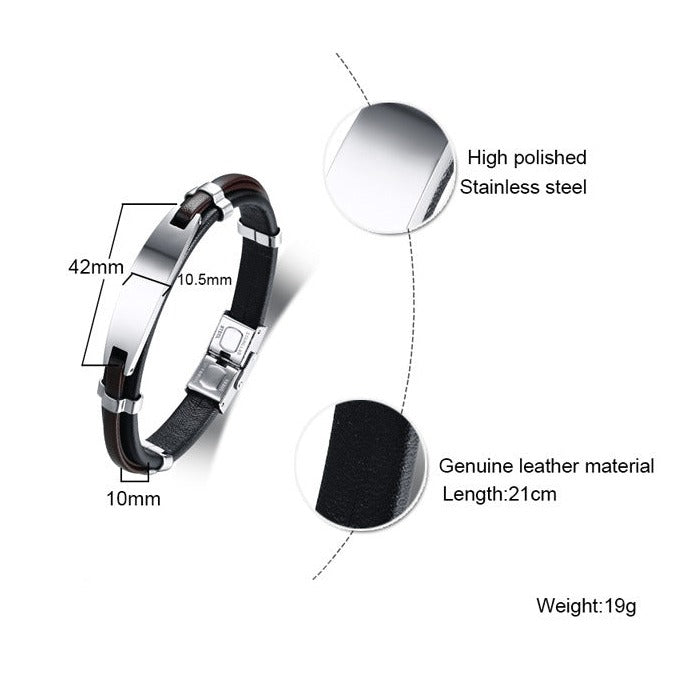 Pulseira de Couro e Aço Inoxidável
