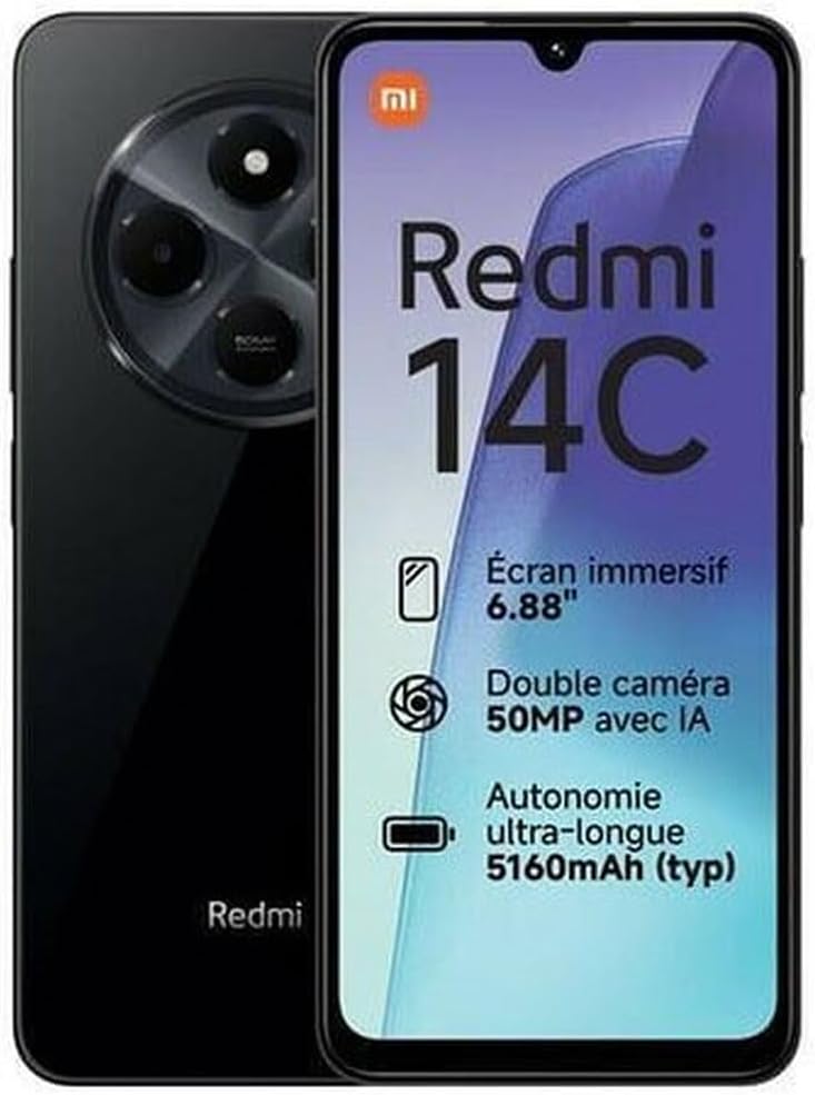XIAOMI Redmi 14C - Smartphone de 8+256GB, Pantalla de 6.88” 120Hz LCD HD+, MediaTek Helio G81 Ultra, cámara Dual con IA de 50MP, 5160mAh, NFC, Negro (Versión ES)