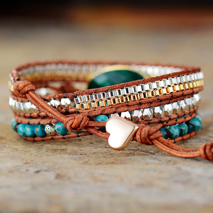 Bohemian Leather and Natural Stone Bracelet