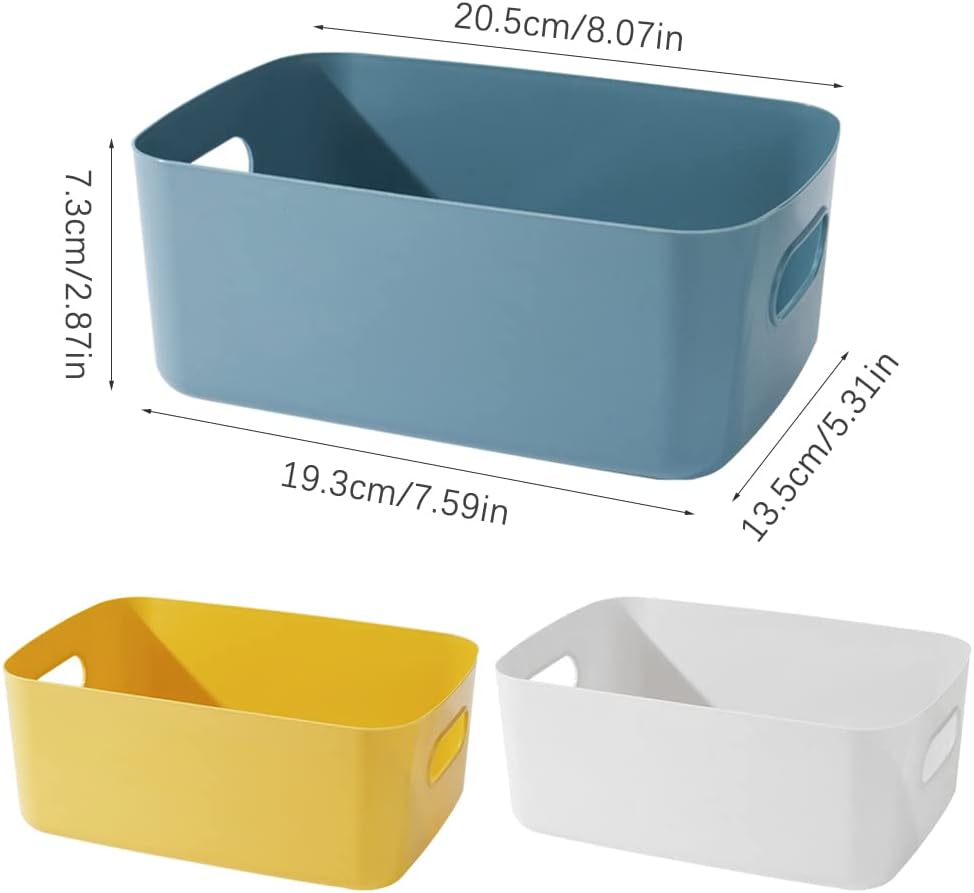 3 Pieces Multipurpose Storage Baskets, Plastic Organizer Boxes with Handles, for Organizing Stackable Storage Boxes with Handles (Yellow)