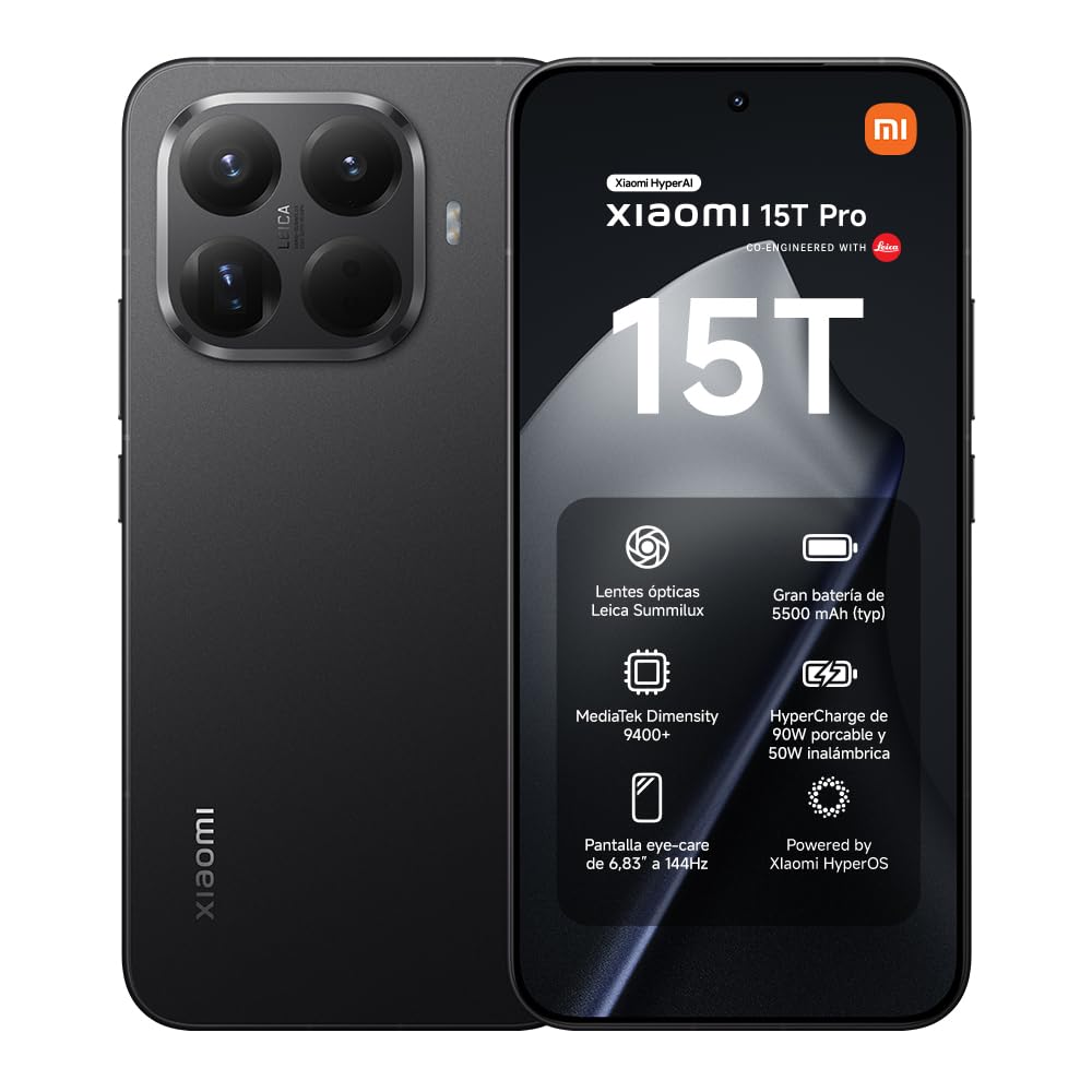 XIAOMI 15T Pro - Smartphone de 12+1024GB, Lente óptica Leica Summilux, MediaTek Dimensity 9400+, Pantalla Eye Care de 6,83" 144 Hz, HyperCharge de 90W, Cargador no Incluido, Mocha Gold (Versión ES)