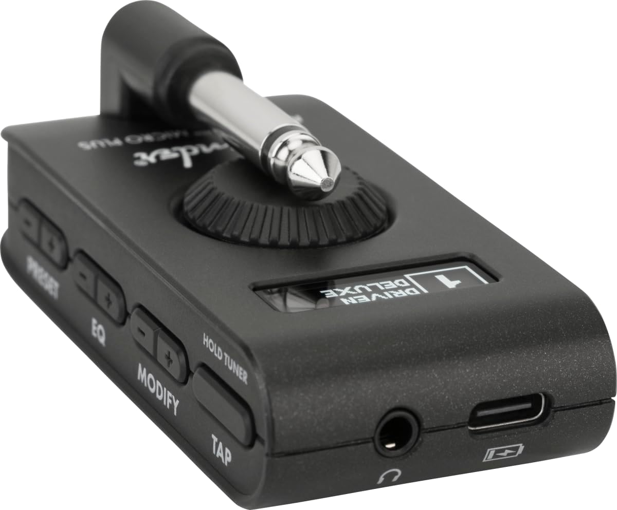 Fender Mustang Micro Plus Amplificador de Guitarra, Amplificador de Auriculares Personal con 25 Modelos de Amplificador, 25 Efectos, Bluetooth y 100 presets, Recargable por USB