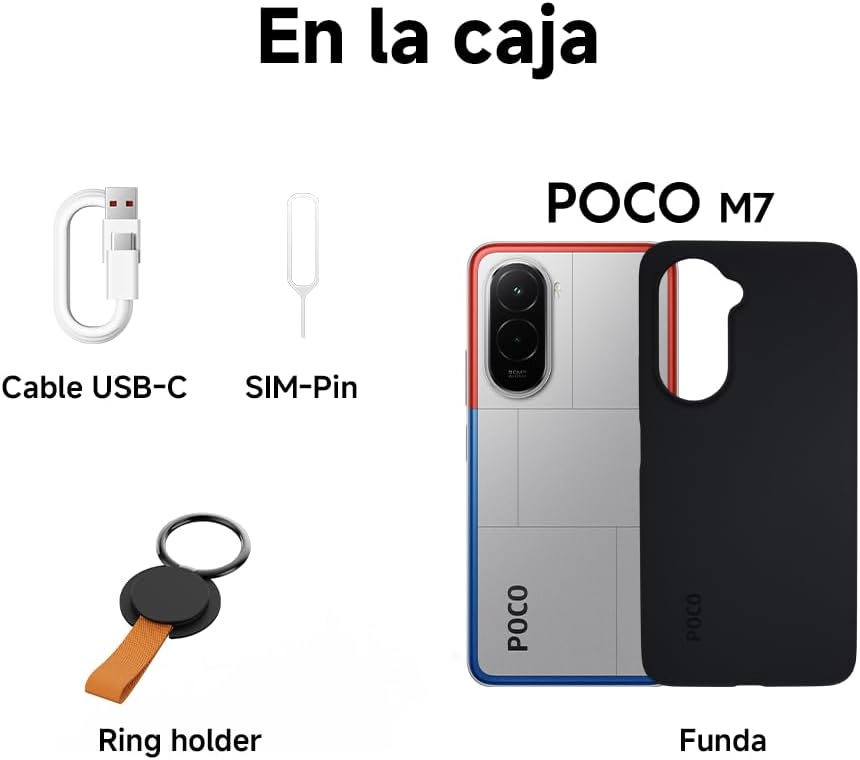 XIAOMI POCO M7 - Smartphone de 8+256GB, Cámara Dual de 50MP con AI, Pantalla inmersiva de 6,9” FHD+, Snapdragon 685, Carga rápida de 33W y Reversible de 18W, Cargador no Incluido, Plata (Versión ES)