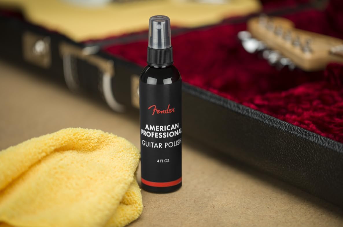 Fender® POLISH & SHOP CLOTH - Juego de 2 abrillantadores para guitarra profesional (118 ml) y gamuza de microfibra Shop-Cloth.