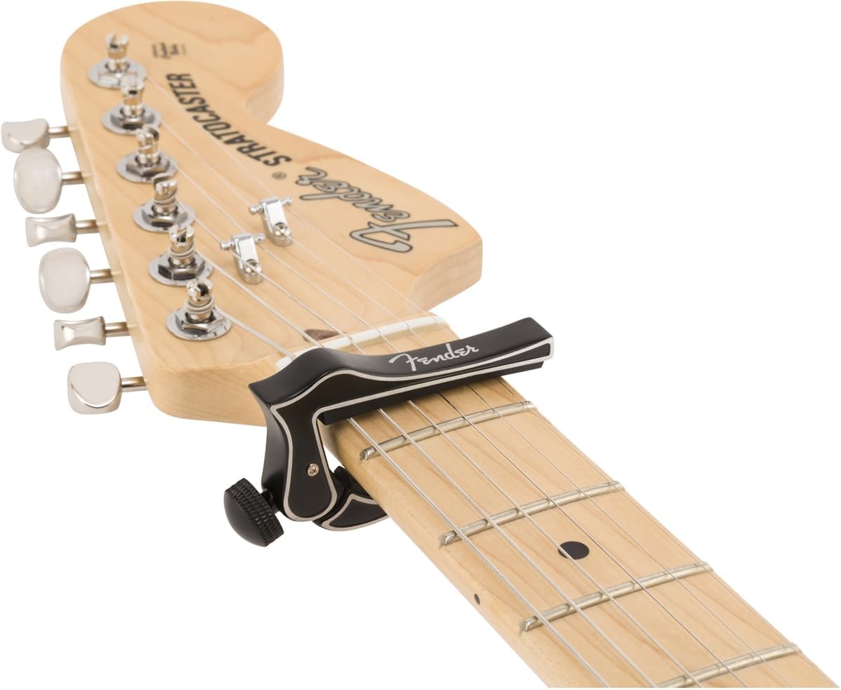 Fender Capodastre Dragon para Guitarras Eléctricas de 6 Cuerdas con Diapasón Radiado, Negro, Fácil de usar y Hecho de Aluminio Fundido Ligero y Duradero