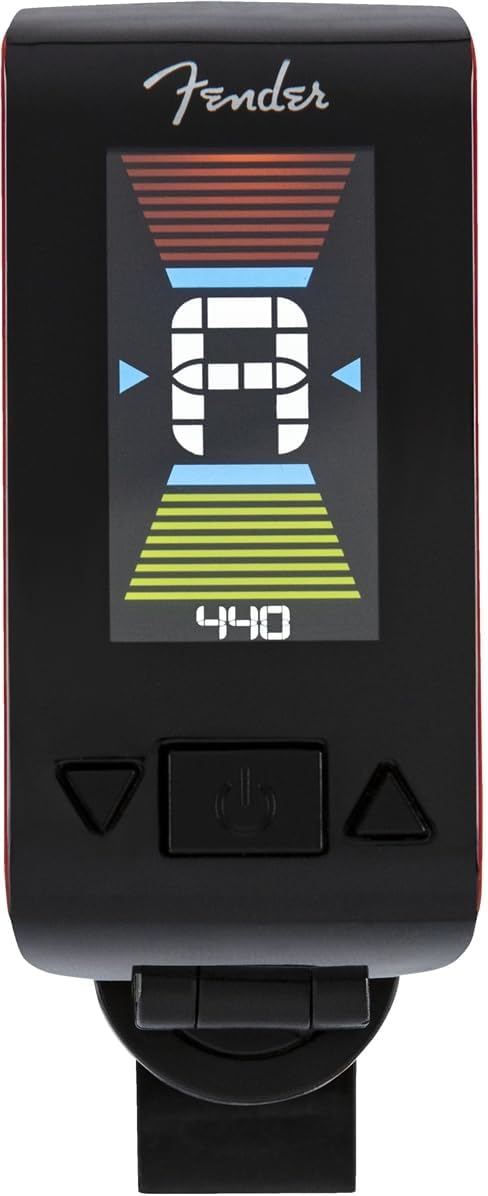 Fender Original Afinador de Guitarra, Afinación Cromática Basada en Vibración, Pantalla LCD Brillante, Fiesta Red