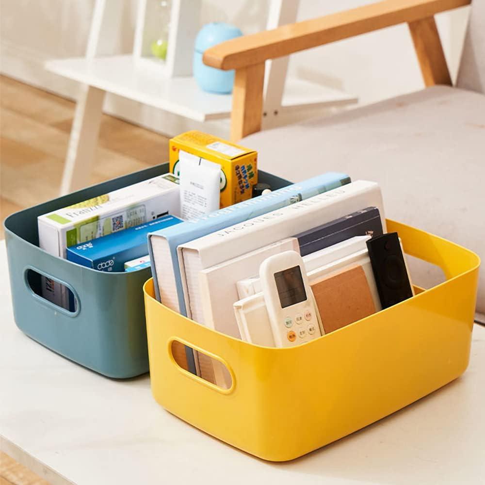 3 Pieces Multipurpose Storage Baskets, Plastic Organizer Boxes with Handles, for Organizing Stackable Storage Boxes with Handles (White)