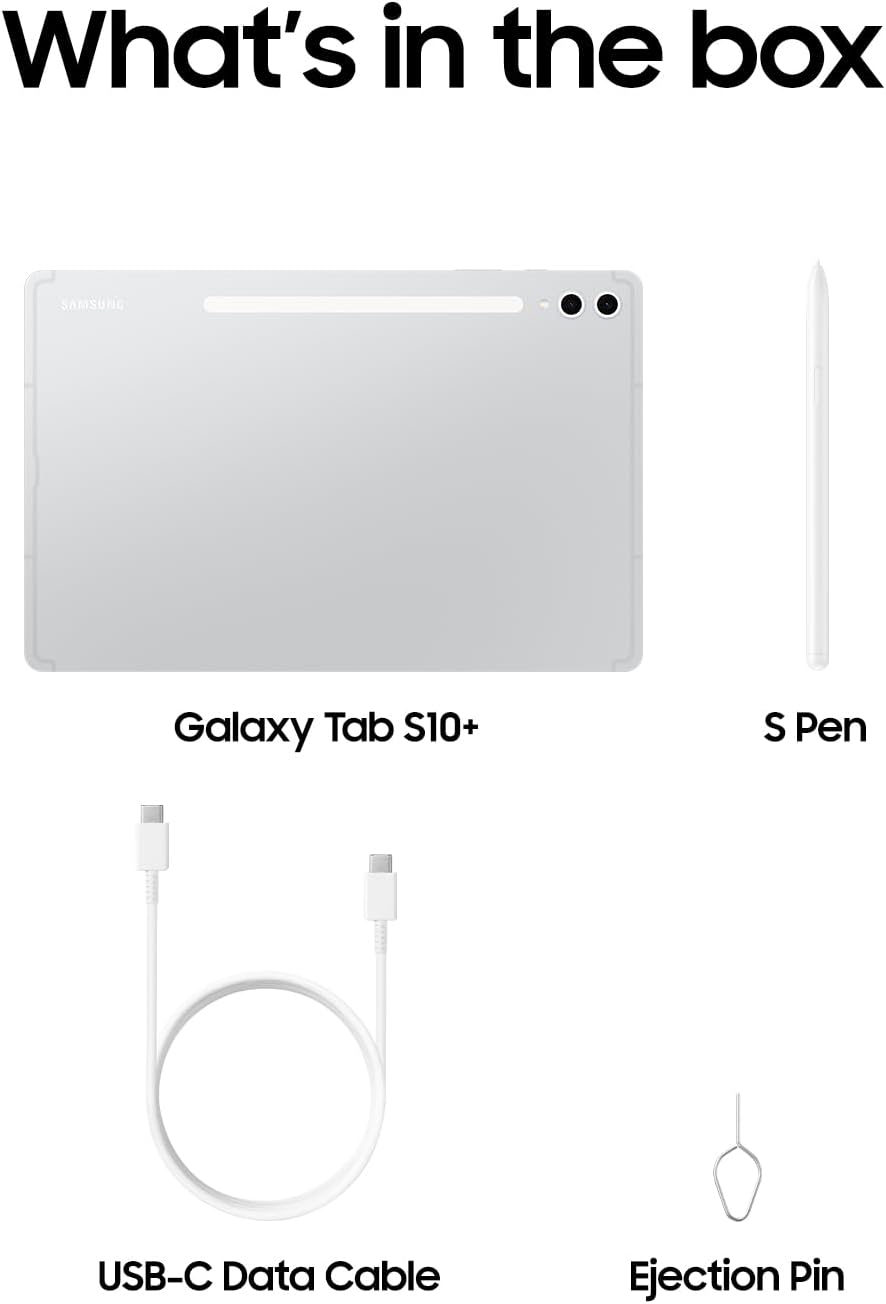 SAMSUNG Galaxy Tab S10+ Plus 12.4” 512GB Android Tablet, Galaxy AI Tools, Circle to Search, AMOLED 2X Display, Long Battery Life, Durable Design, S Pen for Note-Taking, US Version, Platinum Silver