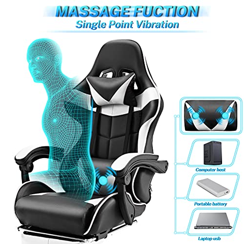 Silla gamer Soontrans con masajeador, reposapiés y reposacabezas, ergonómica, cojín de masaje lumbar, transmisión en vivo de YouTube y PlayStation (azul) 