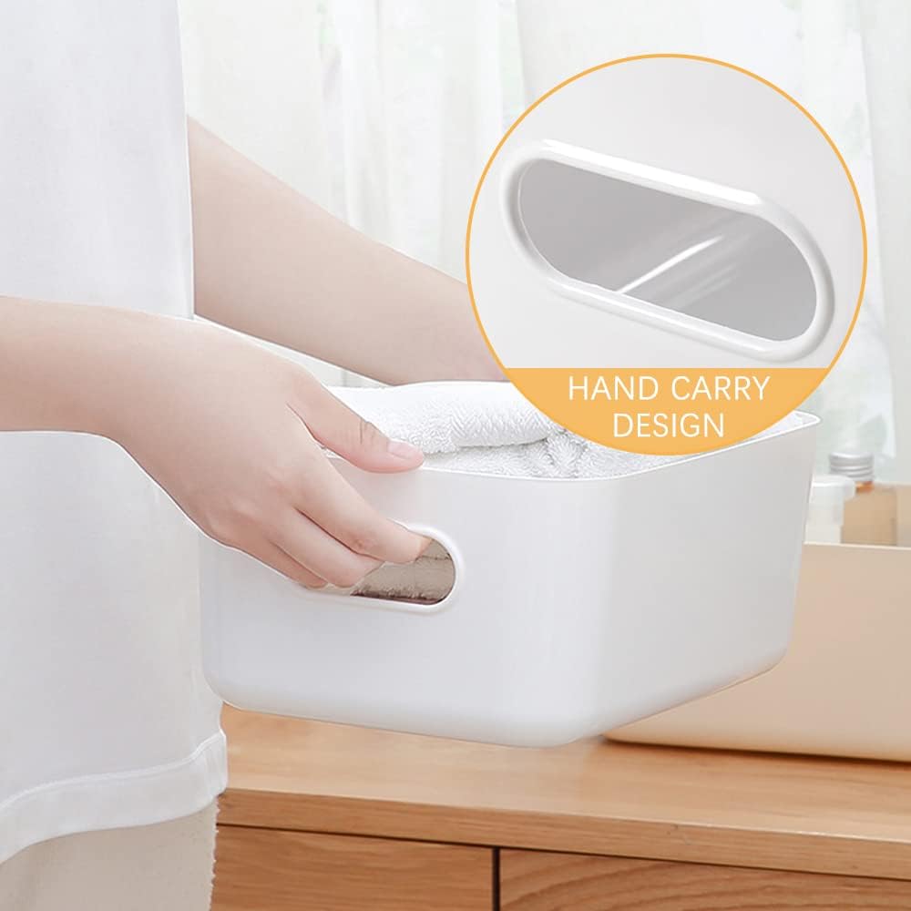 Cestas multiusos de 3 piezas, cajas organizadoras de plástico con asas, cajas apilables con asas (blancas) 