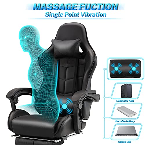 Silla gamer Soontrans con masajeador, reposapiés y reposacabezas, ergonómica, cojín de masaje lumbar, transmisión en vivo de YouTube y PlayStation (azul) 