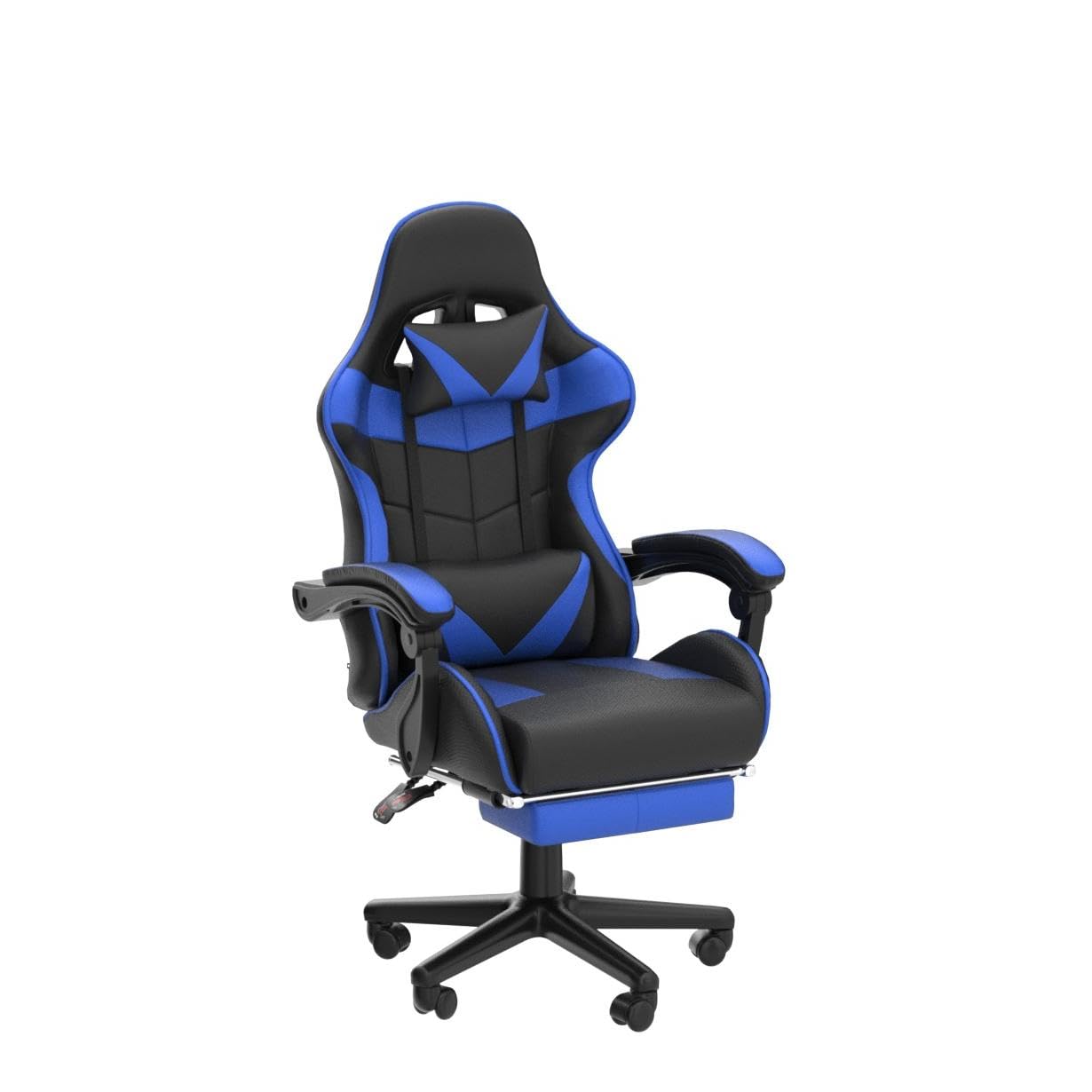 Silla gamer Soontrans con masajeador, reposapiés y reposacabezas, ergonómica, cojín de masaje lumbar, transmisión en vivo de YouTube y PlayStation (azul) 