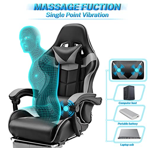 Silla gamer Soontrans con masajeador, reposapiés y reposacabezas, ergonómica, cojín de masaje lumbar, transmisión en vivo de YouTube y PlayStation (azul) 