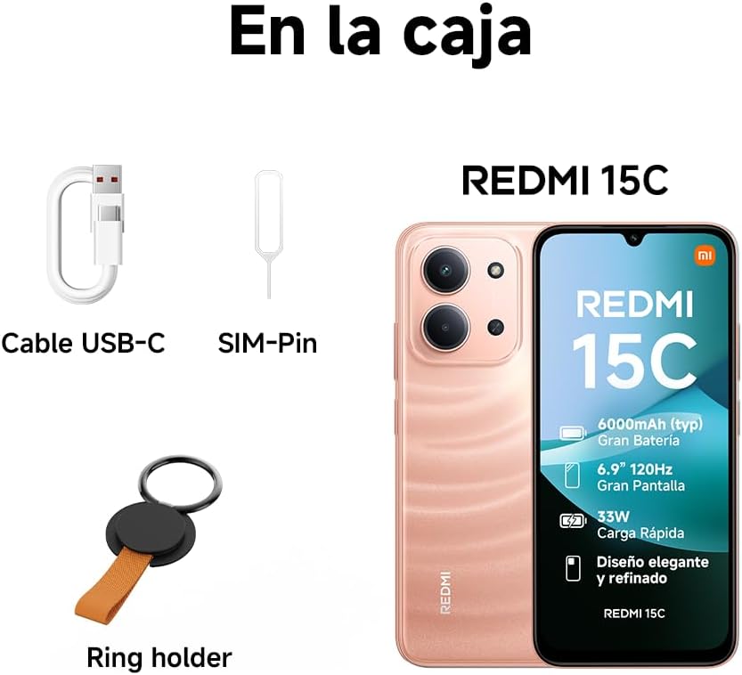 XIAOMI Redmi 15C - Smartphone de 4+128GB, Cámara Dual con IA de 50 MP, Pantalla inmersiva de 6,9" 120 Hz, Potente procesador octacore, Carga rápida de 33W, Cargador no Incluido, Azul (Versión ES)