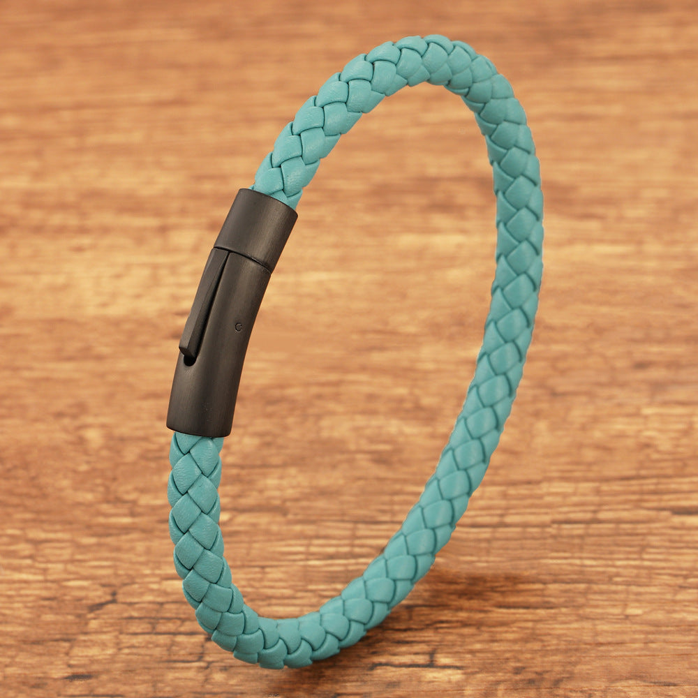 Pulseira de Couro e Aço Inoxidável