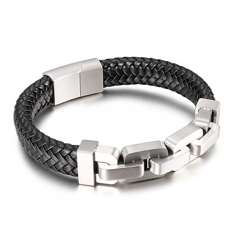 Leather and Titanium Steel Bracelet