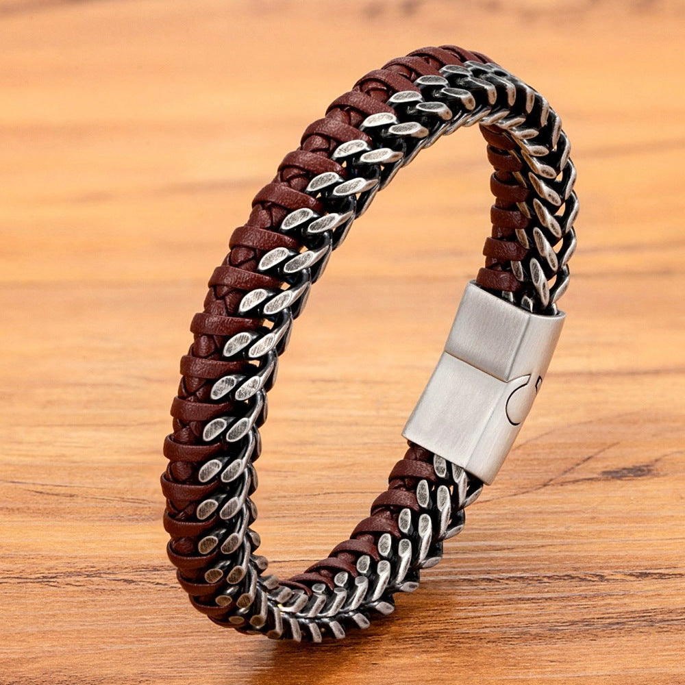 Leather and Stainless Steel Bracelet