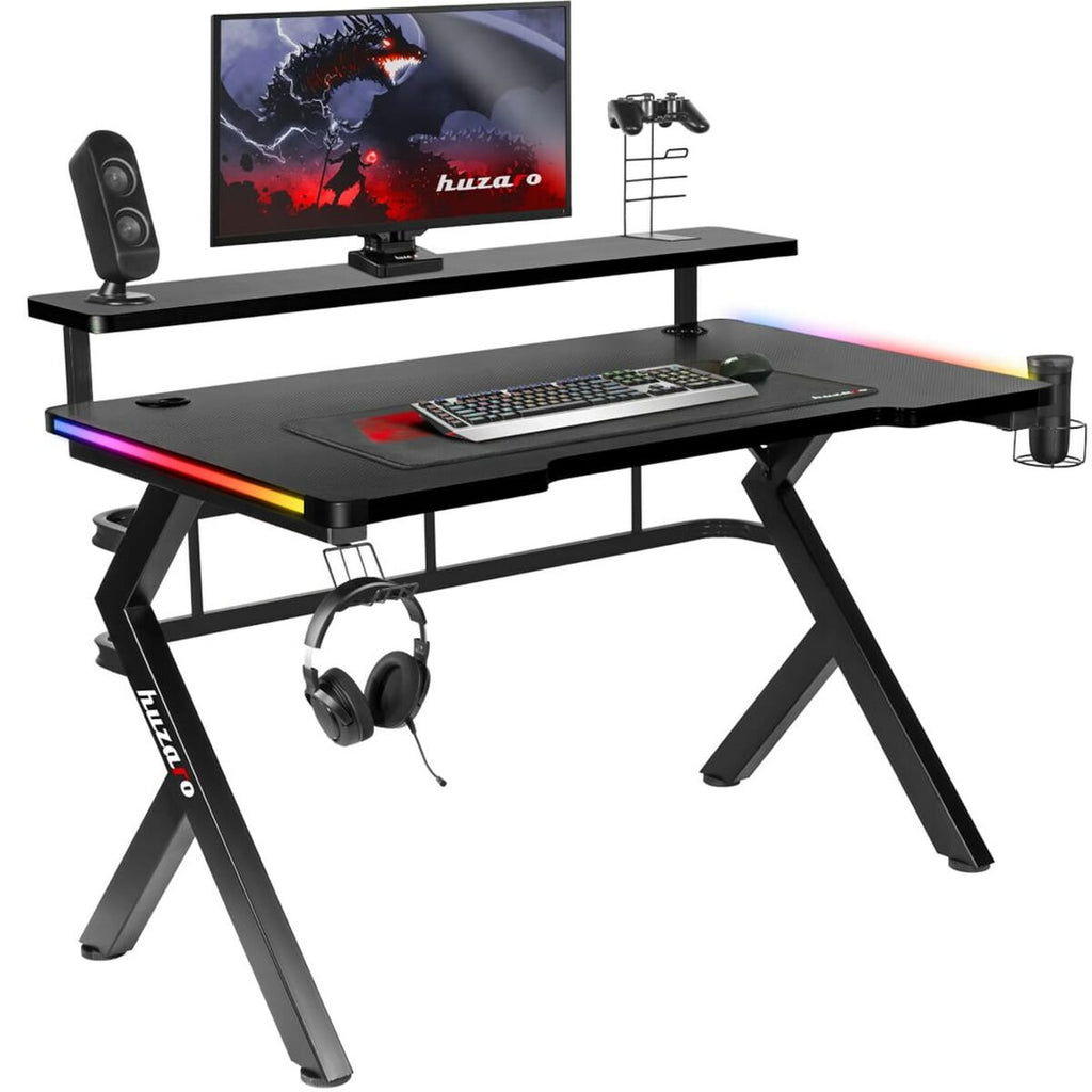Huzaro HZ-Hero 5.0 RGB Gaming Desk, Black Carbon Fiber Steel, 116 x 69.5 x 59 cm