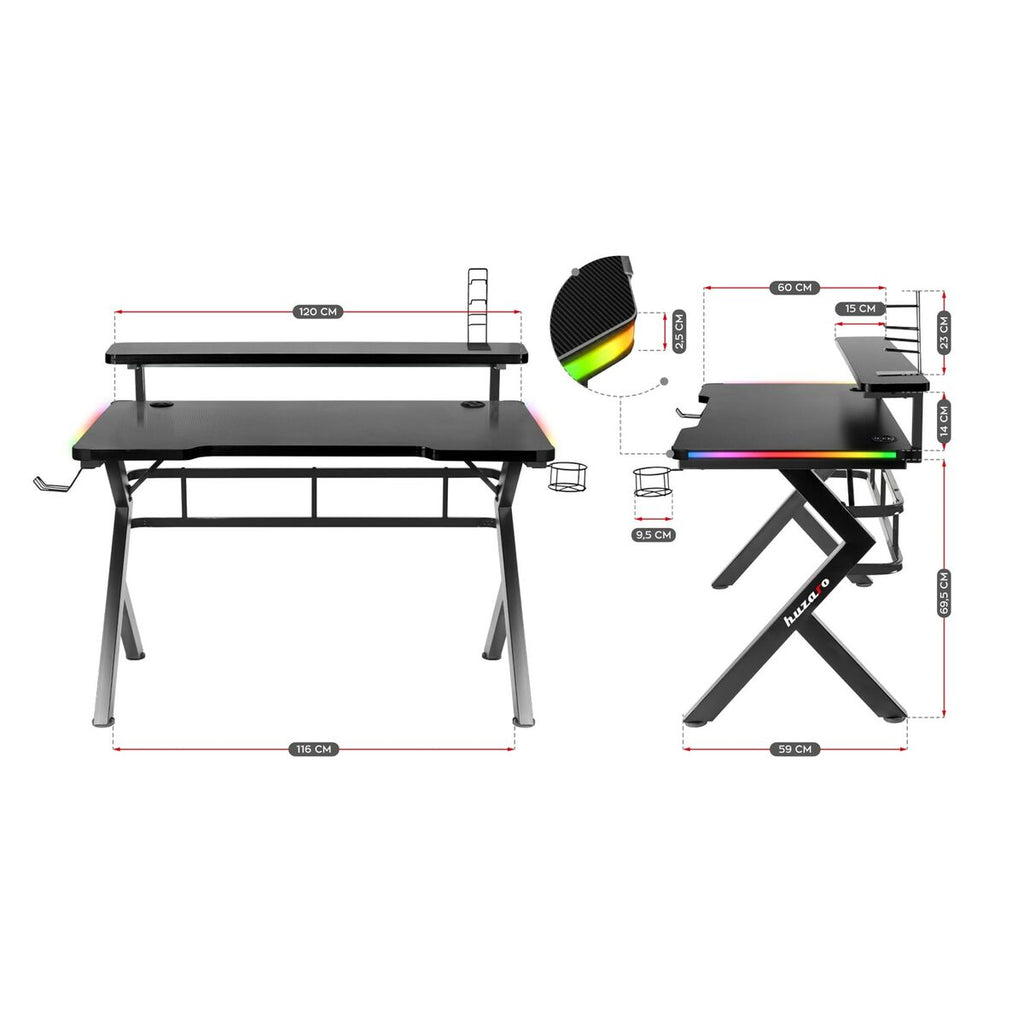 Huzaro HZ-Hero 5.0 RGB Gaming Desk, Black Carbon Fiber Steel, 116 x 69.5 x 59 cm