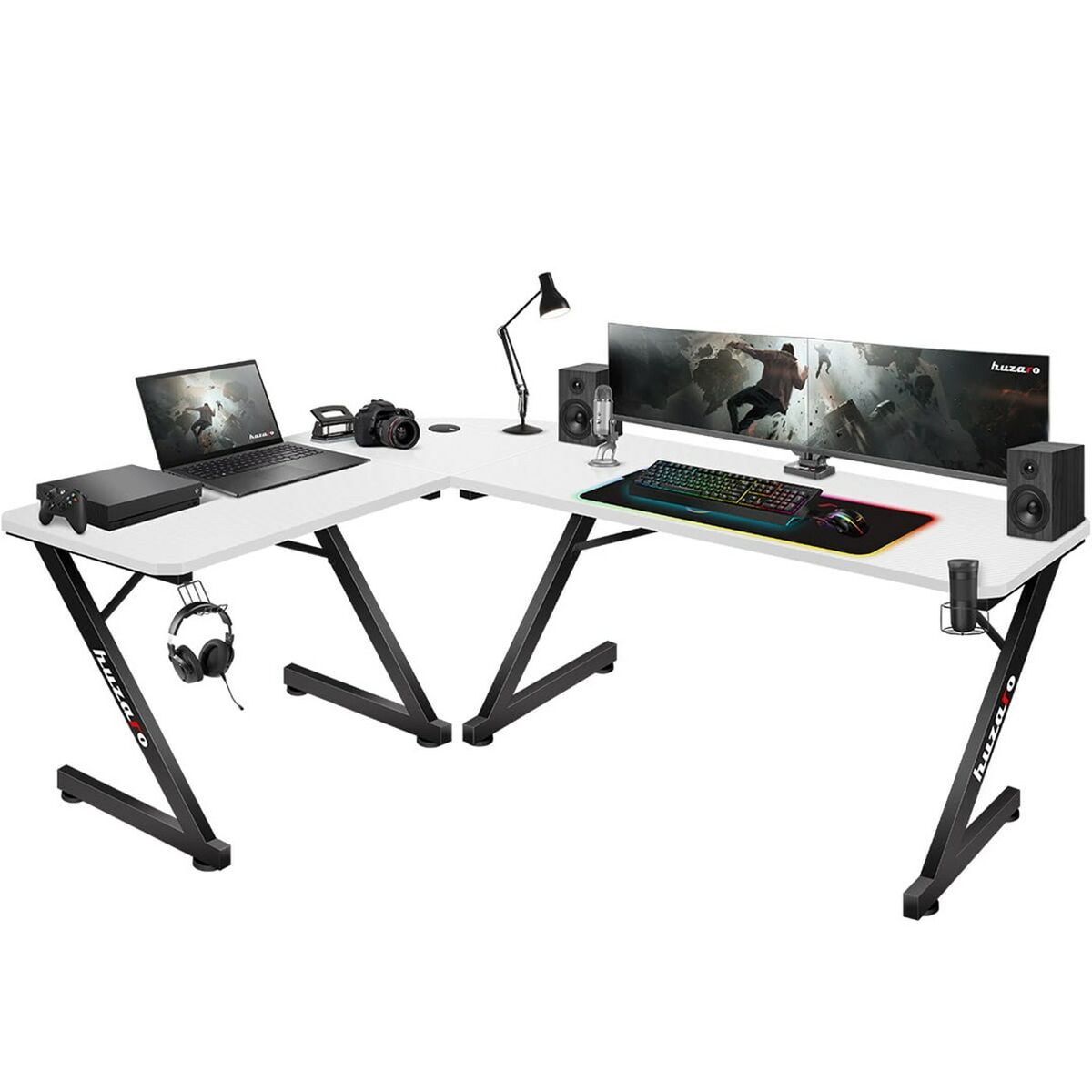 Huzaro HZ-Hero 7.0 Gaming Desk, White/Black, Carbon Fiber, 154 x 72.5 x 117 cm
