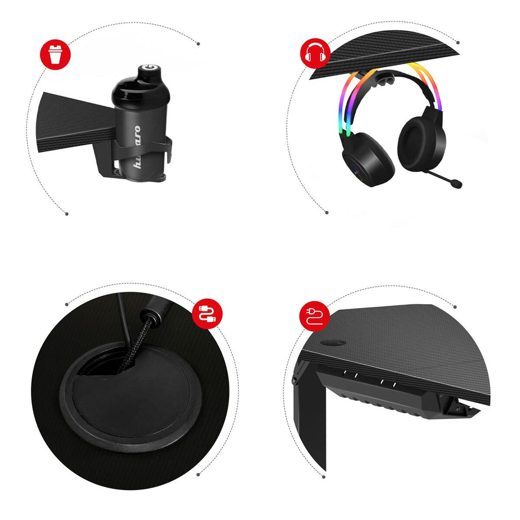 Huzaro HZ-Hero 4.7 Gaming Desk, Black MDF Wood, 160 x 75 cm