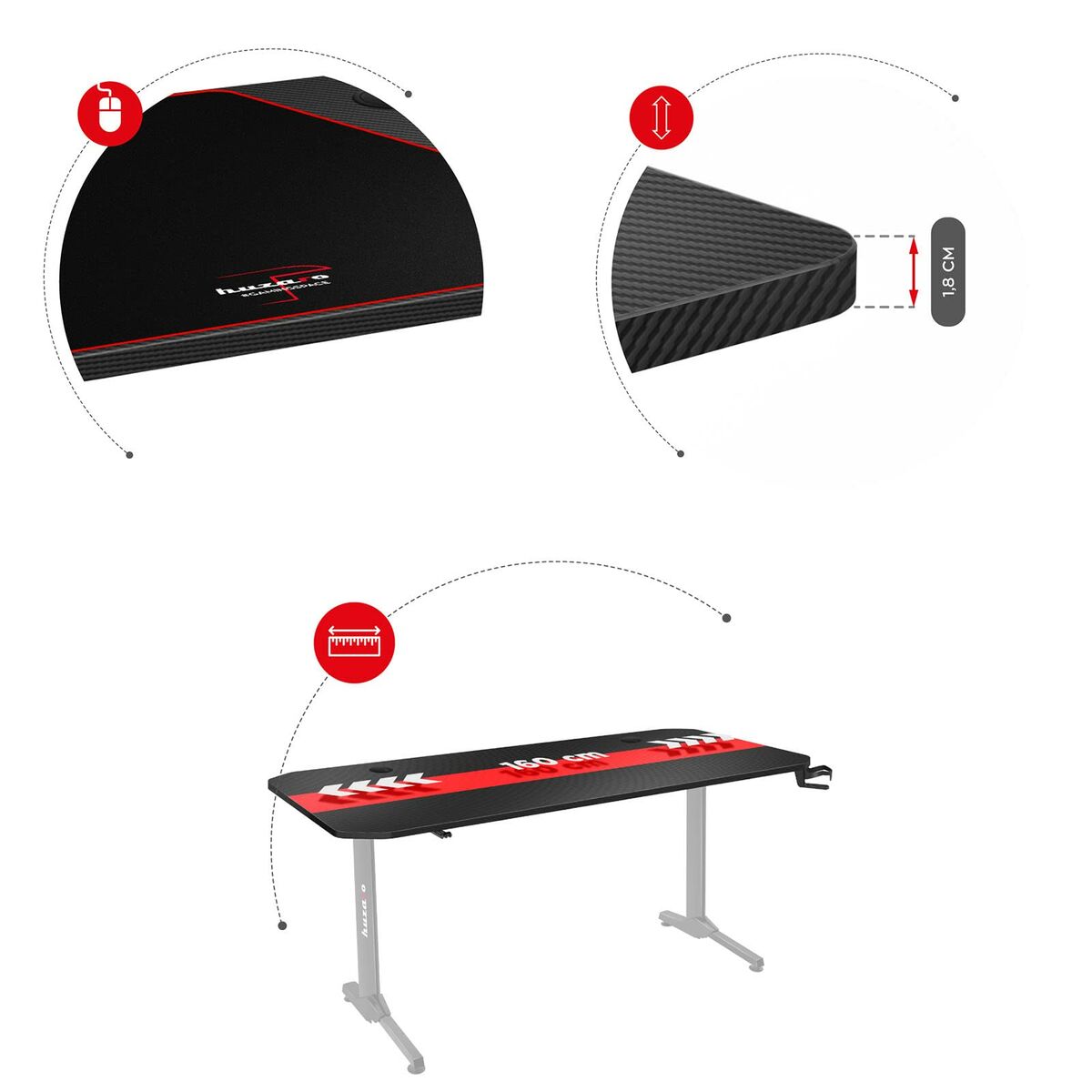 Huzaro HZ-Hero 4.7 Gaming Desk, Black MDF Wood, 160 x 75 cm