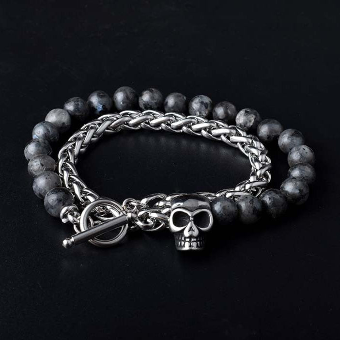 Skull bracelet in 316L stainless steel and natural stone.