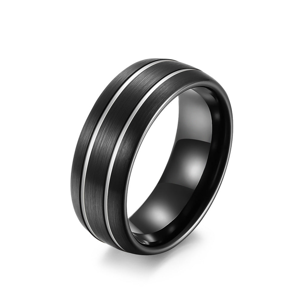 Striped Ring in Brushed Tungsten Steel