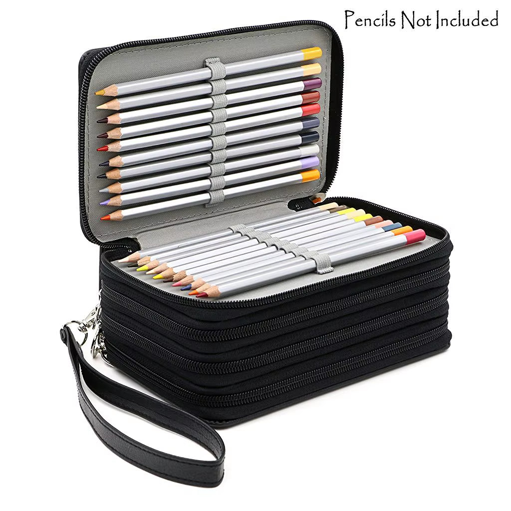 72 Holders 4 Layers Handy PU Leather School Pencils Case Large Capacity Colored Pencil Bag for Student Gift Art Supplies