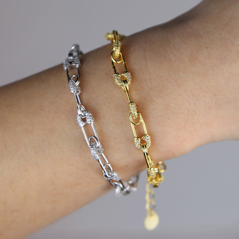 Pulseira Elos Dourados com Brilho Pavé