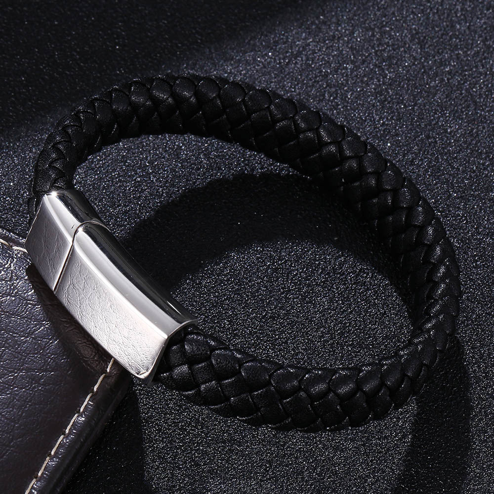 Personalized Leather and Stainless Steel Bracelet