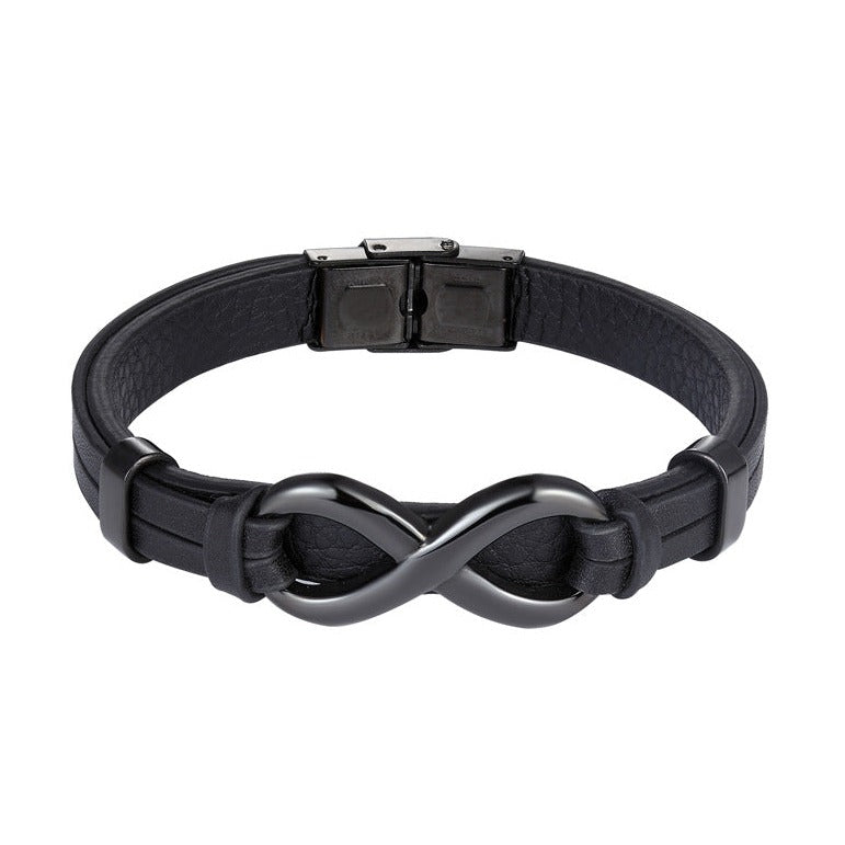 Pulseira de Couro e Aço Inoxidável Infinito