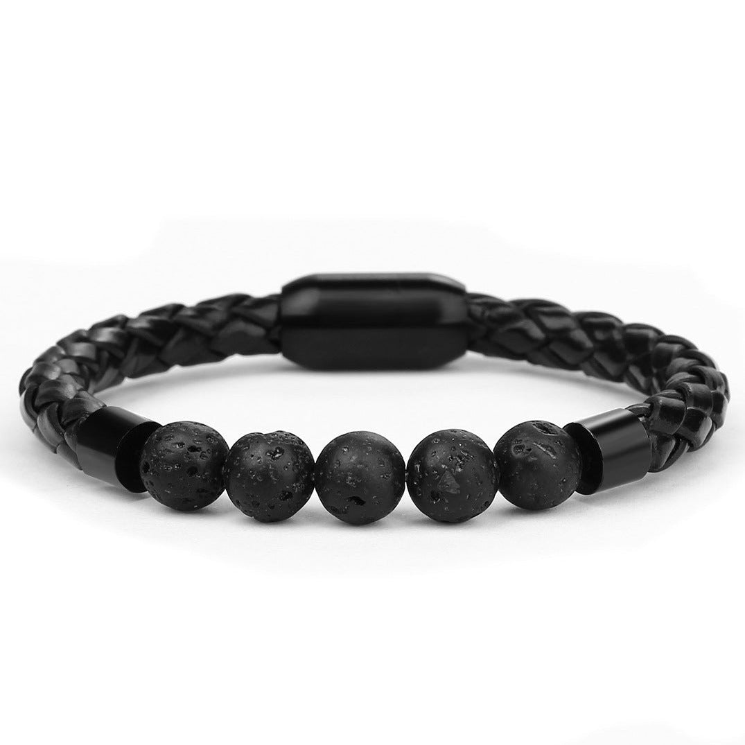 Pulseira de Couro e Pedra Natural