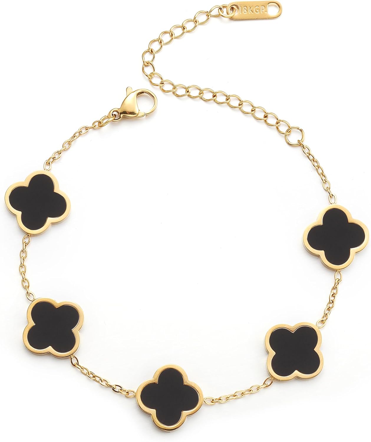 18K Gold Plated Clover Lucky Bracelet for Women White/Black/Red/Green Flower Four Leaf Link Bracelets Trendy Jewelry Gifts for Women